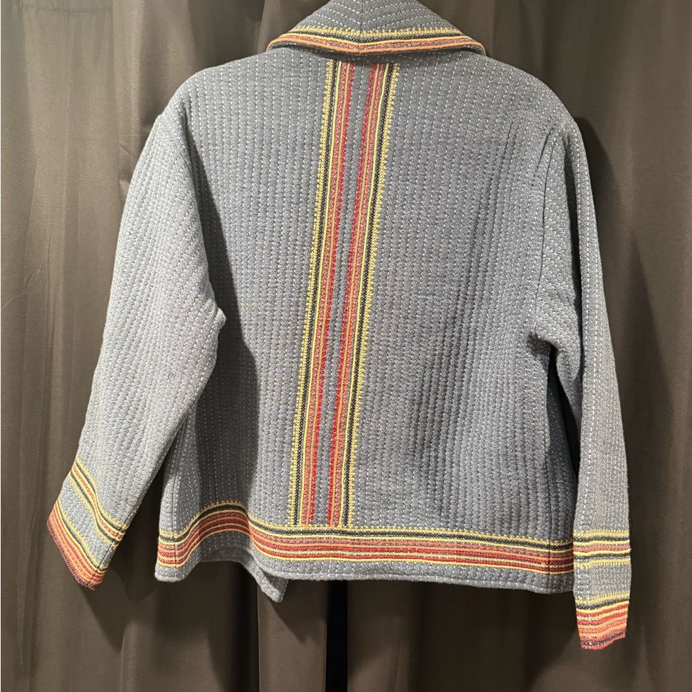 ba&sh Textured Blue Jacket with Multicolor Stripes - Picture 3 of 9